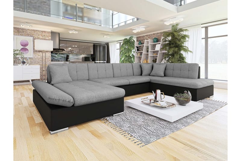 Zumar Bäddsoffa med Divan och Schäslong 4-sits i Konstläder - Svart/Grå - Möbler - Vardagsrum - Bäddsoffor - U bäddsoffa