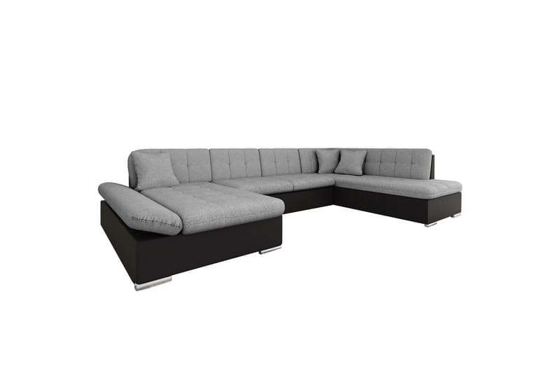 Zumar Bäddsoffa med Divan och Schäslong 4-sits i Konstläder, Svart/Grå