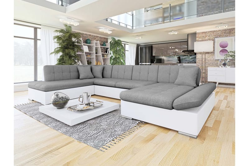 Zumar Bäddsoffa med Divan och Schäslong 4-sits i Konstläder - Vit/Grå - Möbler - Vardagsrum - Bäddsoffor - U bäddsoffa