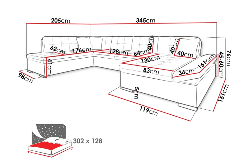 Zumar Bäddsoffa med Divan och Schäslong 4-sits i Konstläder - Vit/Grå - Möbler - Vardagsrum - Bäddsoffor - U bäddsoffa