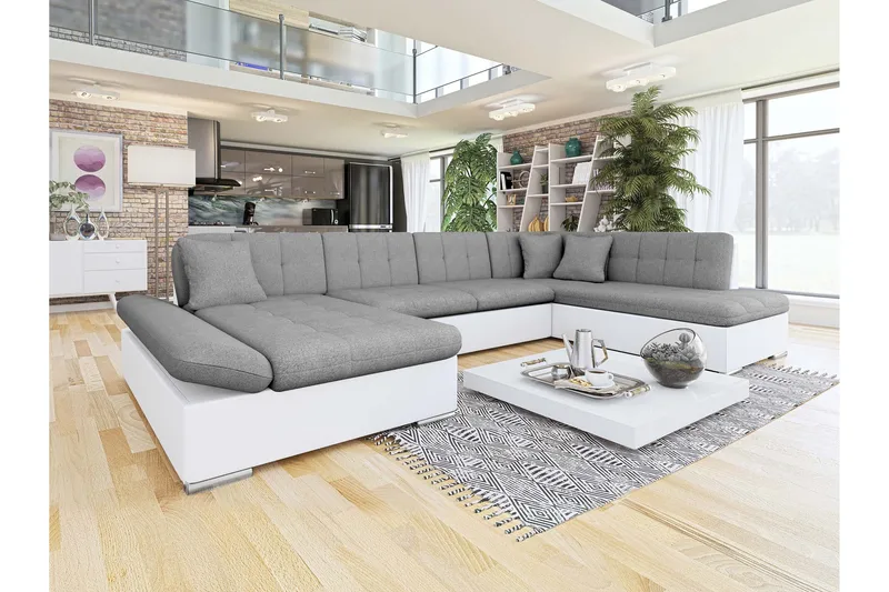 Zumar Bäddsoffa med Divan och Schäslong 4-sits i Konstläder - Vit/Grå - Möbler - Vardagsrum - Bäddsoffor - U bäddsoffa