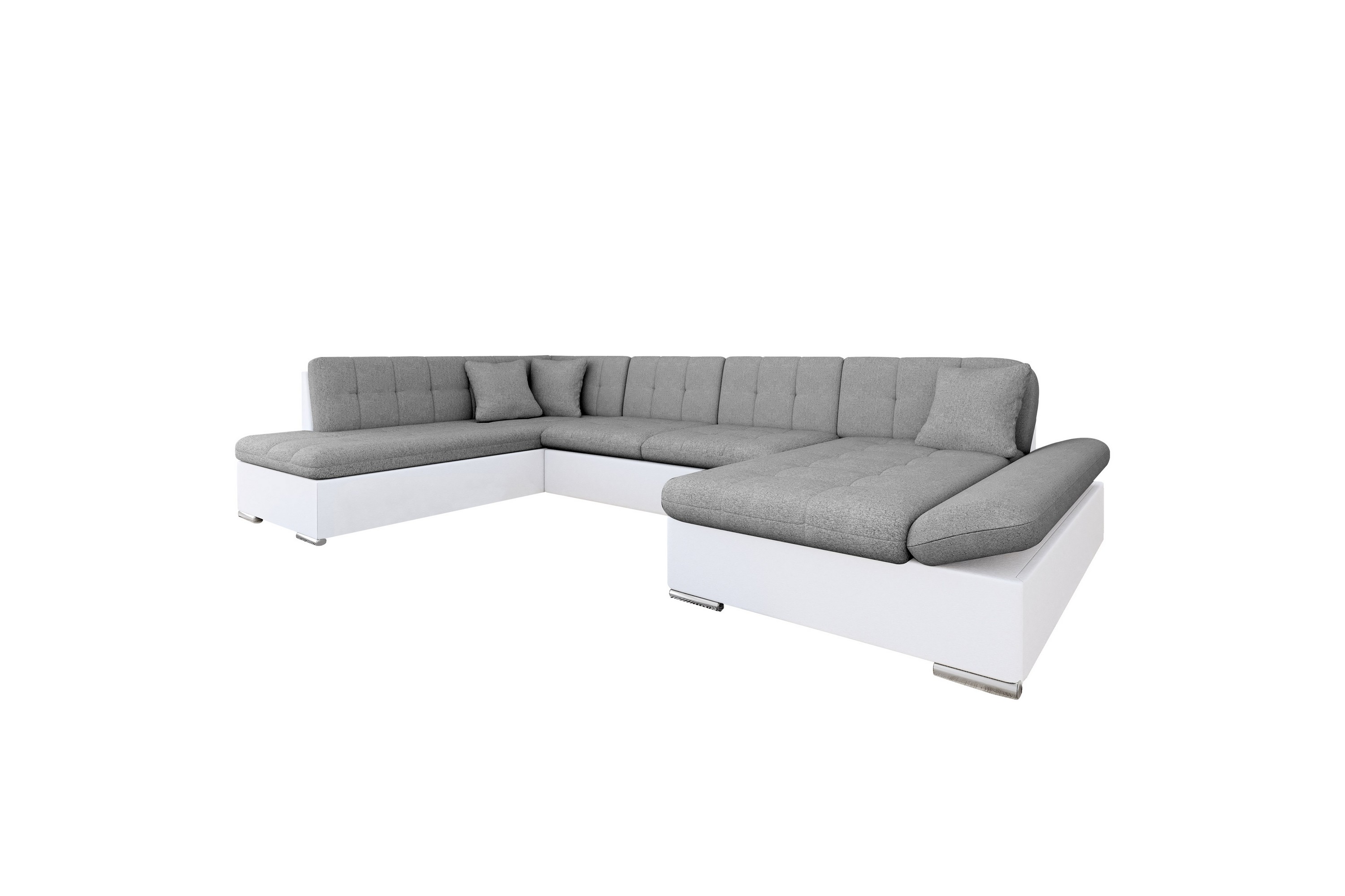 zumar bäddsoffa med divan och schäslong 4-sits i konstläder - vit/grå