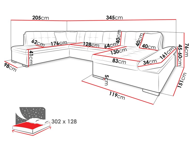 Zumar Bäddsoffa med Divan och Schäslong 5-sits - Brun - Möbler - Vardagsrum - Bäddsoffor - U bäddsoffa