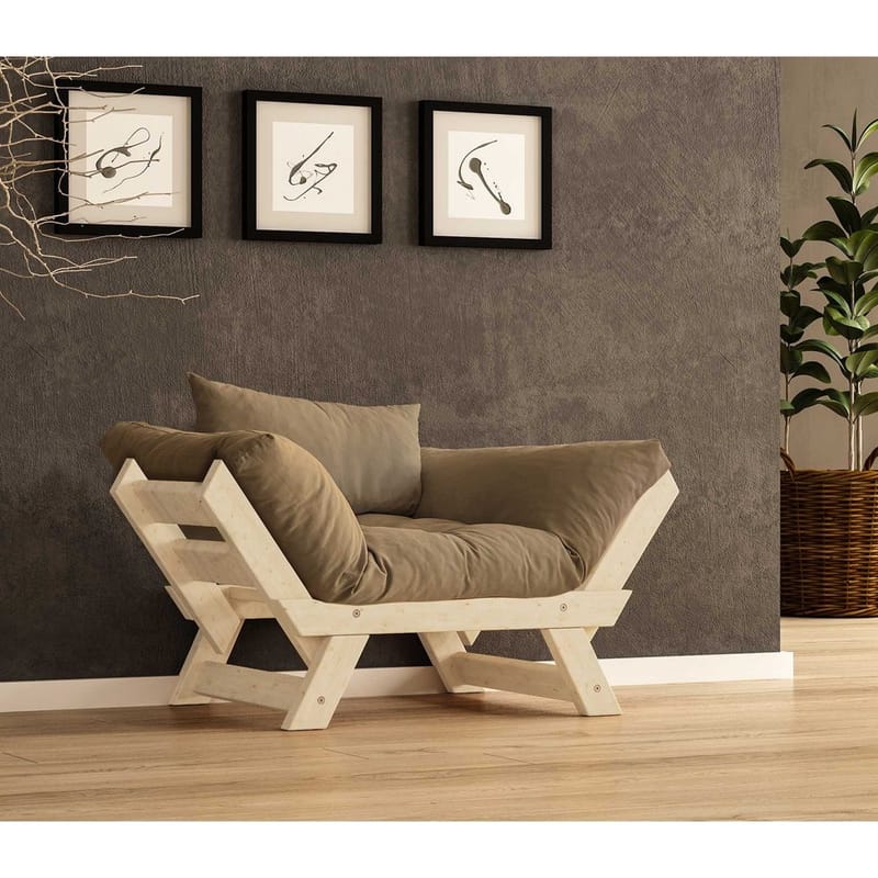 Zylar 2-sits Fällbar Bäddsoffa med Träram 75x140 cm i Linne - Mörkbrun|Natur - Möbler - Vardagsrum - Bäddsoffor - 2-sits bäddsoffa