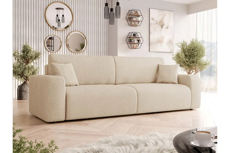 Barile Bäddsoffa 3-sits i Plysch - Beige - Möbler - Vardagsrum - Bäddsoffor