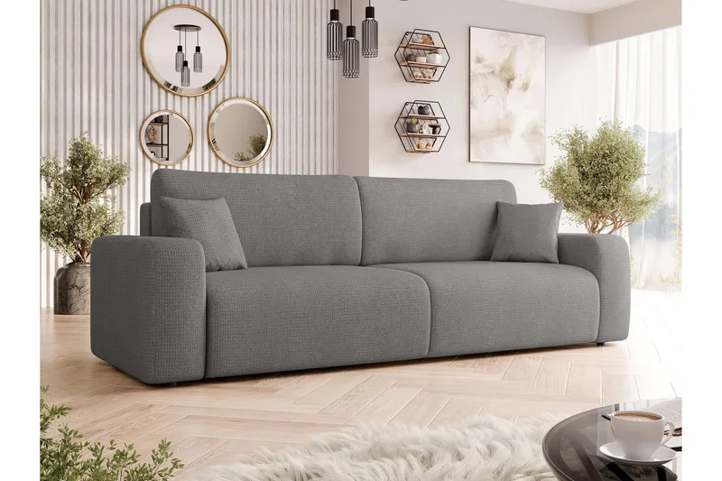 Barile Bäddsoffa 3-sits i Plysch - Grå - Möbler - Vardagsrum - Bäddsoffor