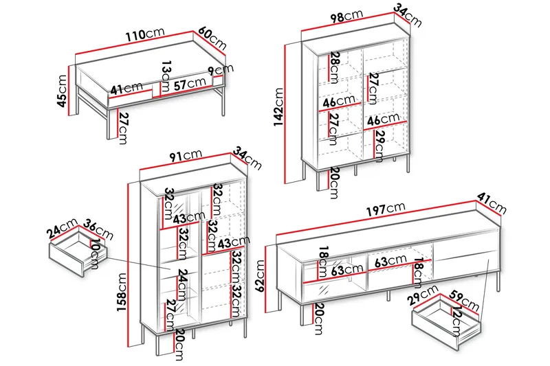 Basici Möbelset För Vardagsrum - Vit/Svart - Möbler - Vardagsrum - Möbelset för vardagsrum
