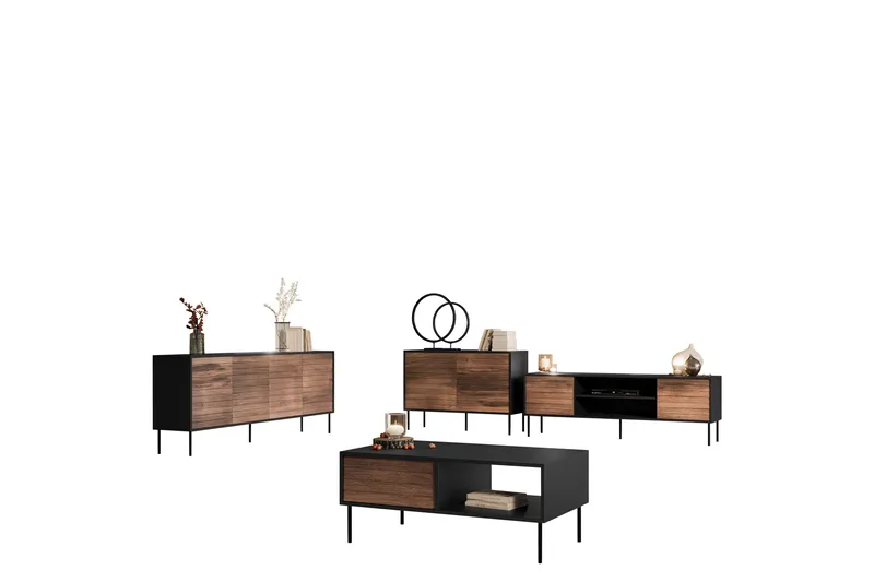 Belonger Möbelset För Vardagsrum, Svart/Valnöt