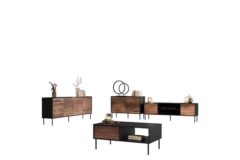 Belonger Möbelset För Vardagsrum - Svart/Valnöt - Möbler - Vardagsrum - Möbelset för vardagsrum