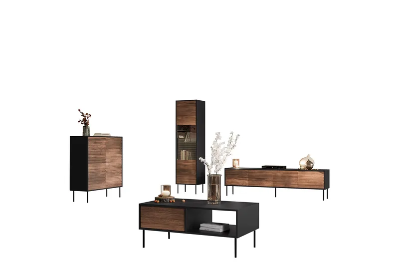 Belonger Möbelset För Vardagsrum, Svart/Valnöt