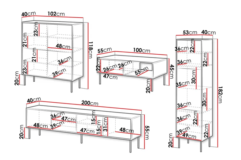 Belonger Möbelset För Vardagsrum - Svart/Valnöt - Möbler - Vardagsrum - Möbelset för vardagsrum