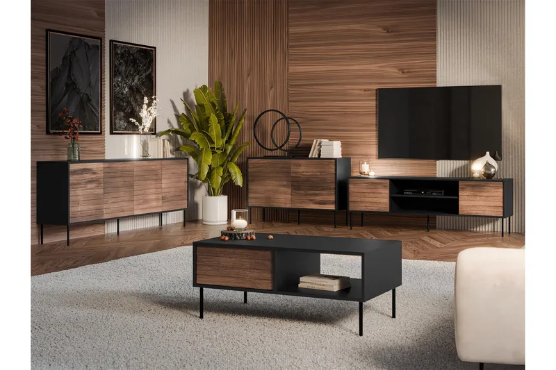 Belonger Möbelset För Vardagsrum - Svart/Valnöt - Möbler - Vardagsrum - Möbelset för vardagsrum