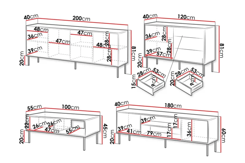 Belonger Möbelset För Vardagsrum - Svart/Valnöt - Möbler - Vardagsrum - Möbelset för vardagsrum