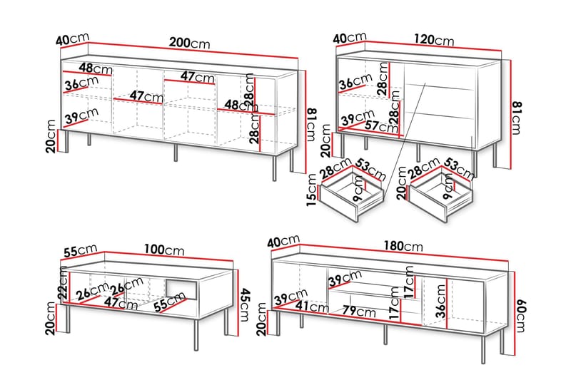 Belonger Möbelset För Vardagsrum - Svart/Valnöt - Möbler - Vardagsrum - Möbelset för vardagsrum