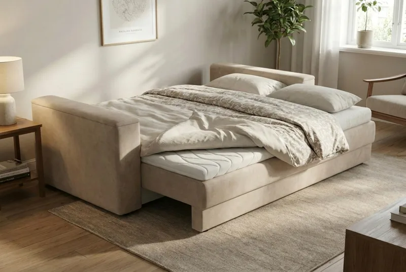 Bergen Extra djup 3-sits Bäddsoffa med Bäddmadrass i Memoryskum och Tvättbar klädsel - Beige - Möbler - Vardagsrum - Bäddsoffor - 3-sits bäddsoffa