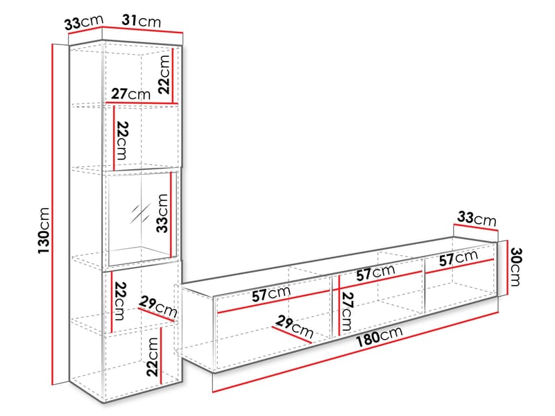 Bergfelde Tv-Enhet 2-delar med Belysning - Möbler - Vardagsrum - Möbelset för vardagsrum
