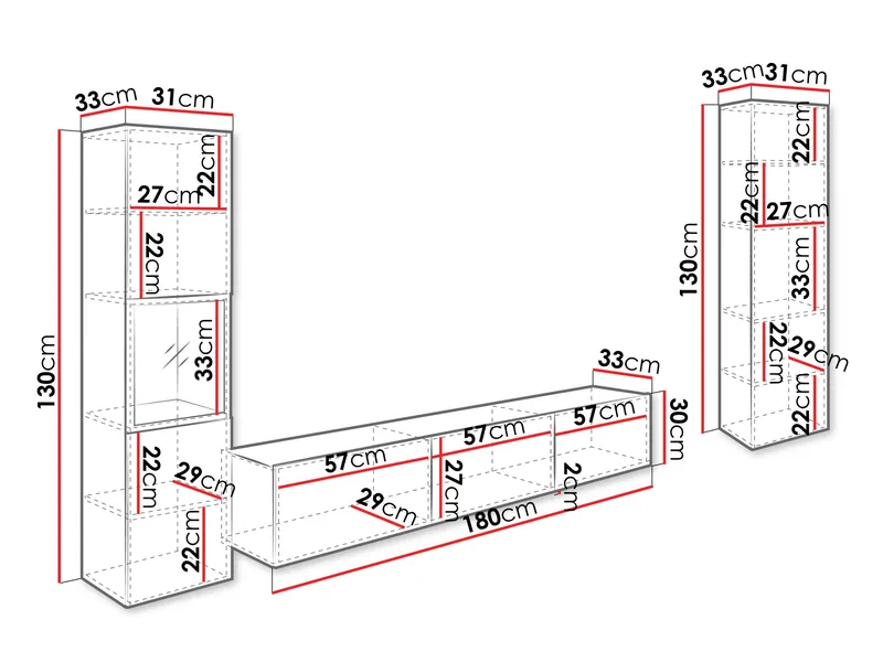 Bergfelde Tv-Enhet 3-delar med Belysning - Möbler - Vardagsrum - Möbelset för vardagsrum