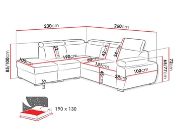Binche 4-sits Bäddsoffa schäslong höger med förvaring - Mörkgrå - Möbler - Vardagsrum - Bäddsoffor