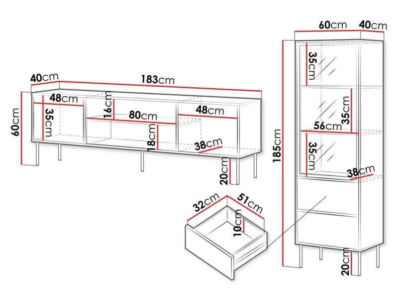 Claven Möbelset vardagsrum - Tv-bänk och vitrinskåp - brun - Möbler - Vardagsrum - Möbelset för vardagsrum
