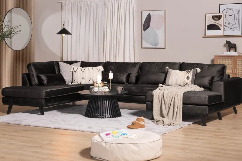 Copenhagen 5-sits Vänstervänd U-formad Soffa med Divan och Schäslong + Fotpall i Sammet - Mörkgrå - Möbler - Vardagsrum - Soffgrupper