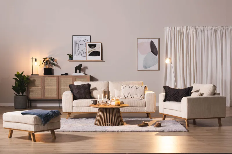 Copenhagen Soffgrupp 3-sits + 2-sits Soffa + Fåtölj + Fotpall i Manchester - Beige - Möbler - Vardagsrum - Soffgrupper