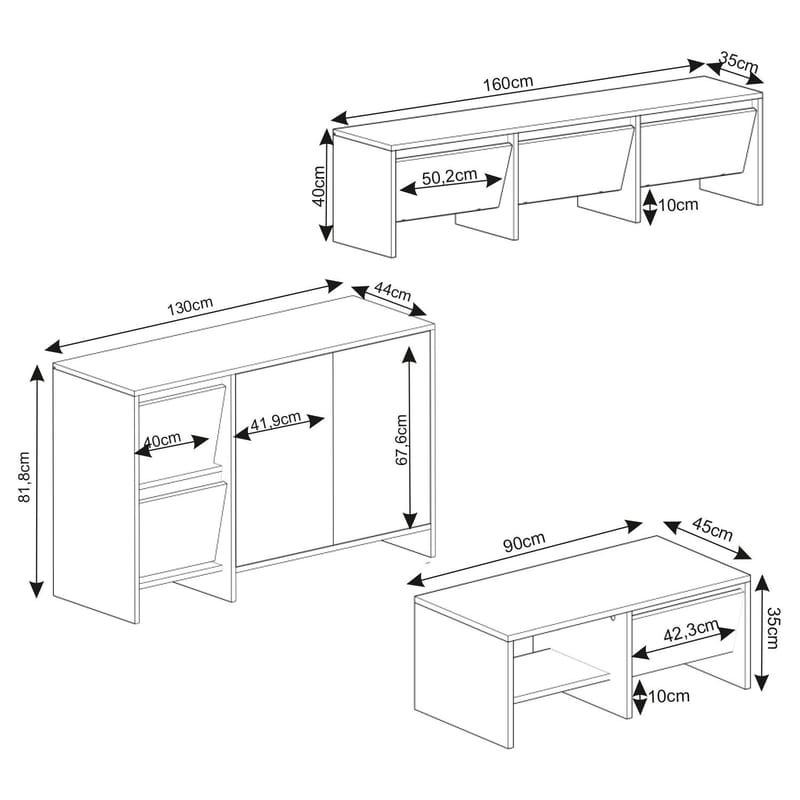 Crala Vardagsrumsmöbelset 160x40x35 cm - Antracit - Möbler - Vardagsrum - Möbelset för vardagsrum