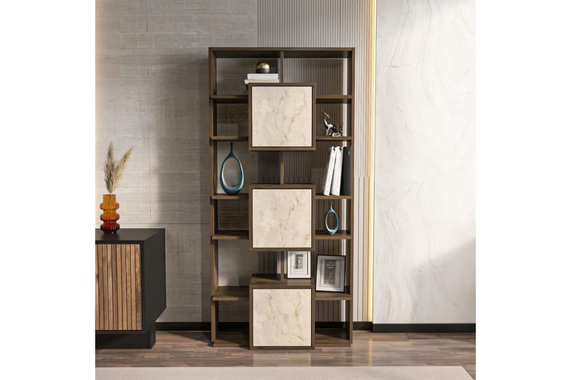 Dargaville Bokhylla 85 cm - Valnöt/Travertine - Förvaring - Hyllor - Bokhylla