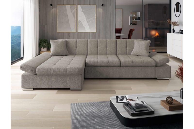 Djerra Bäddsoffa med Schäslong 3-sits i Bouclé - Grå - Möbler - Vardagsrum - Bäddsoffor