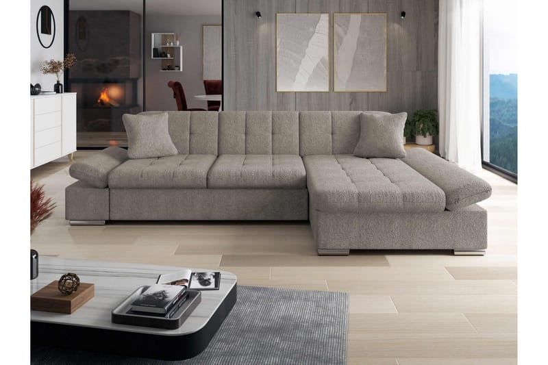Djerra Bäddsoffa med Schäslong 3-sits i Bouclé - Grå - Möbler - Vardagsrum - Bäddsoffor
