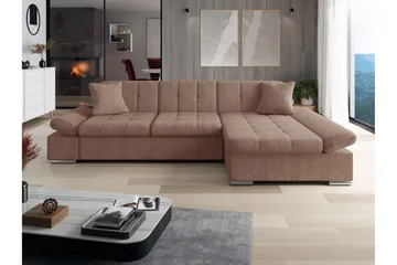 Djerra Bäddsoffa med Schäslong 3-sits i Bouclé - Rosa - Möbler - Vardagsrum - Bäddsoffor