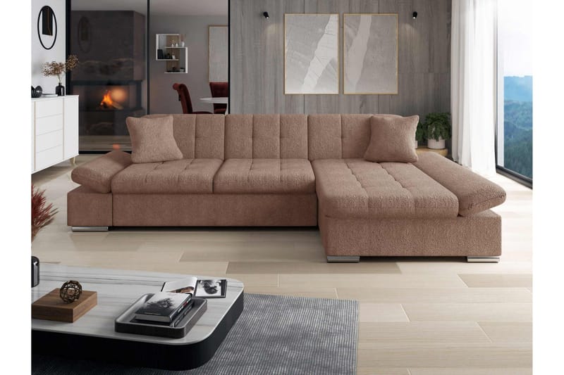 Djerra Bäddsoffa med Schäslong 3-sits i Bouclé - Rosa - Möbler - Vardagsrum - Bäddsoffor