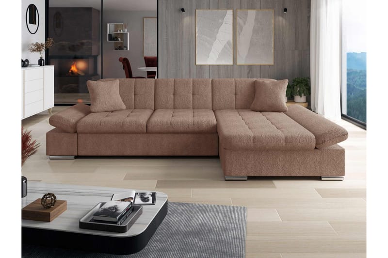 Djerra Bäddsoffa med Schäslong 3-sits i Bouclé - Rosa - Möbler - Vardagsrum - Bäddsoffor