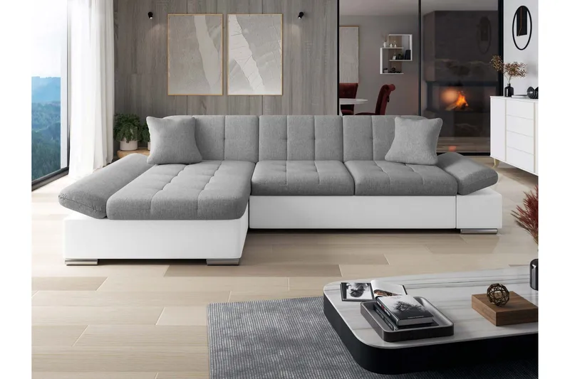 Djerra Bäddsoffa med Schäslong 3-sits i Konstläder - Vit/Grå - Möbler - Vardagsrum - Bäddsoffor