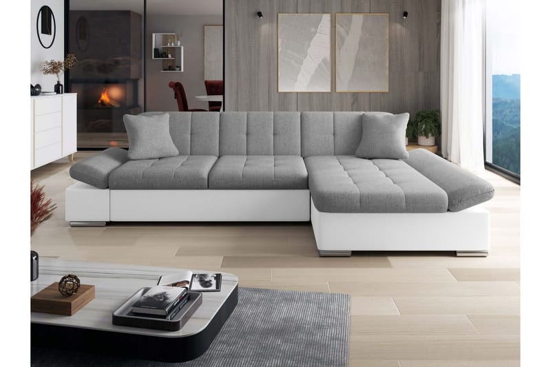 Djerra Bäddsoffa med Schäslong 3-sits i Konstläder - Vit/Grå - Möbler - Vardagsrum - Bäddsoffor