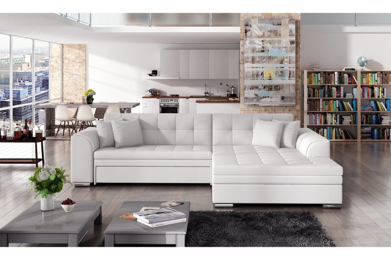 ELCHEB Bäddsoffa med Divan Vit - Bäddsoffor - 4-sits bäddsoffa