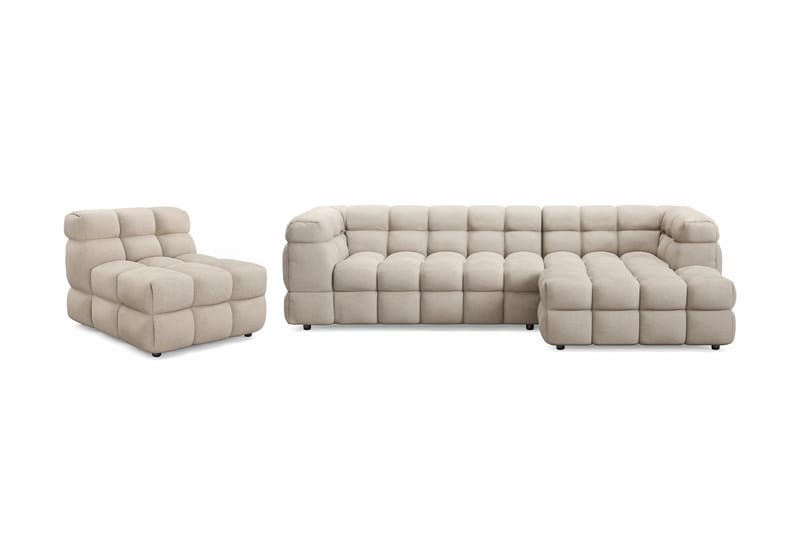 Elise Bubblig Soffgrupp 3-sits Divansoffa Höger + Fåtölj - Beige - Möbler - Vardagsrum - Soffgrupper