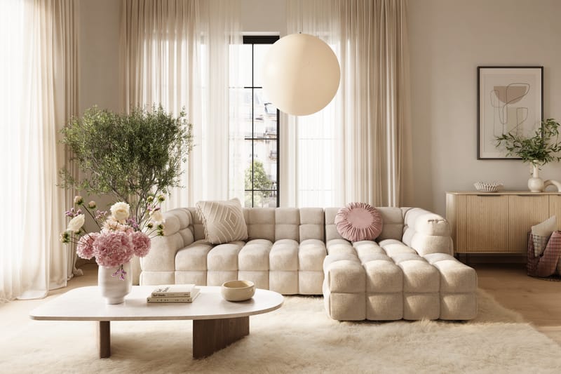 Elise Bubblig Soffgrupp 3-sits Divansoffa Höger + Fåtölj - Beige - Möbler - Vardagsrum - Soffgrupper