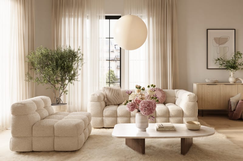 Elise Bubblig Soffgrupp 3-sits Soffa + Fåtölj - Beige - Möbler - Vardagsrum - Soffgrupper