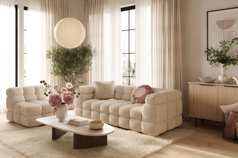 Elise Bubblig Soffgrupp 3-sits Soffa + Fåtölj - Beige - Möbler - Vardagsrum - Soffgrupper