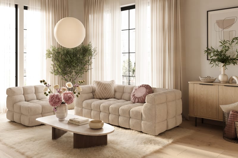 Elise Bubblig Soffgrupp 3-sits Soffa + Fåtölj - Beige - Möbler - Vardagsrum - Soffgrupper