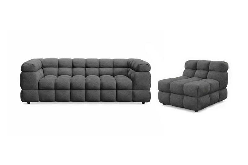 Elise Bubblig Soffgrupp 3-sits Soffa + Fåtölj - Mörkgrå - Möbler - Vardagsrum - Soffgrupper