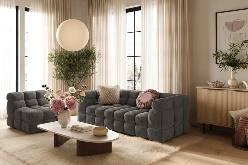 Elise Bubblig Soffgrupp 3-sits Soffa + Fåtölj - Mörkgrå - Möbler - Vardagsrum - Soffgrupper