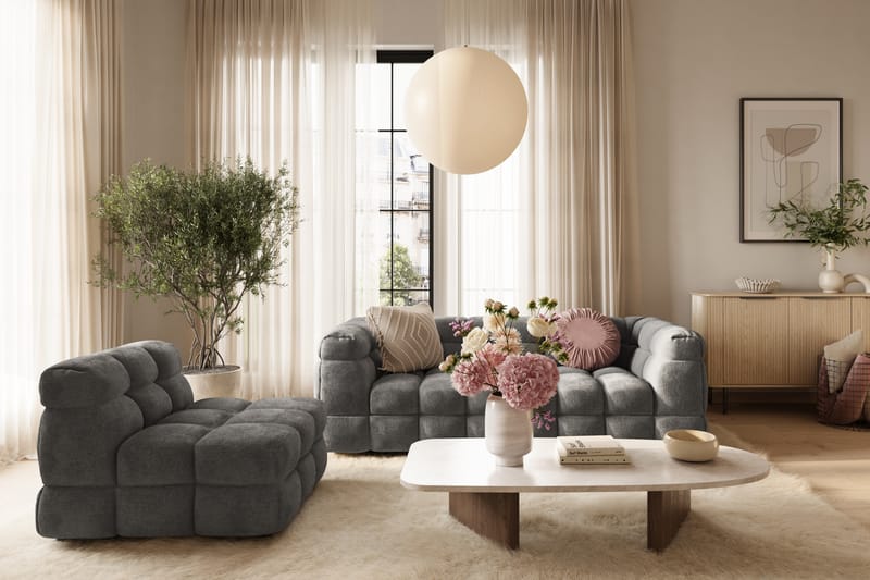 Elise Bubblig Soffgrupp 3-sits Soffa + Fåtölj - Mörkgrå - Möbler - Vardagsrum - Soffgrupper