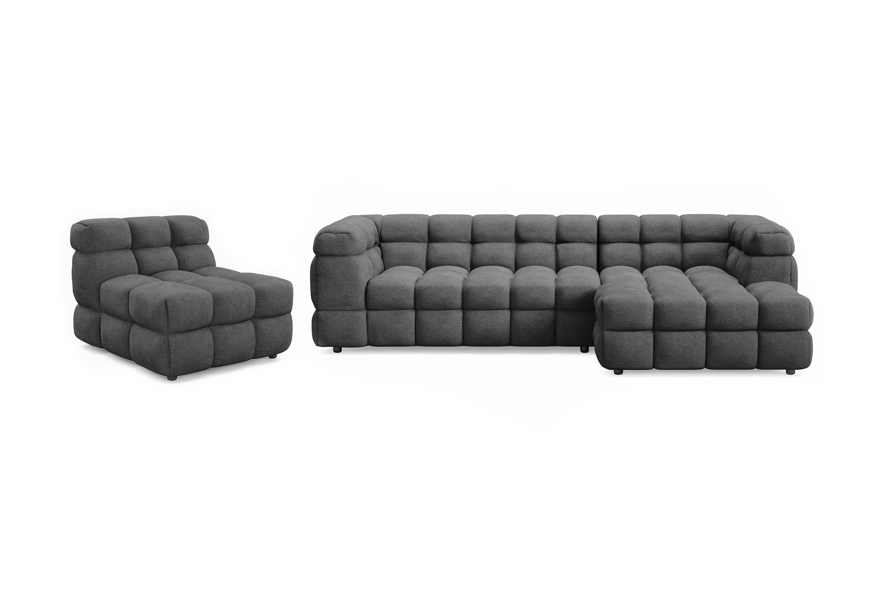 elise bubblig soffgrupp 4-sits divansoffa höger + fåtölj - mörkgrå