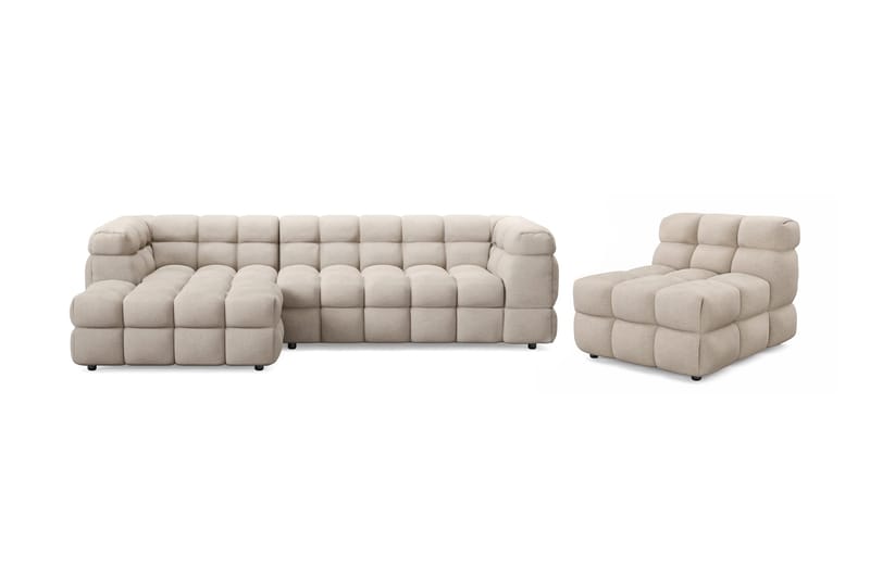 Elise Bubblig Soffgrupp 4-sits Divansoffa Vänster + Fåtölj, Beige