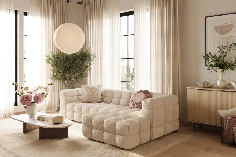 Elise Bubblig Soffgrupp 4-sits Divansoffa Vänster + Fåtölj - Beige - Möbler - Vardagsrum - Soffgrupper