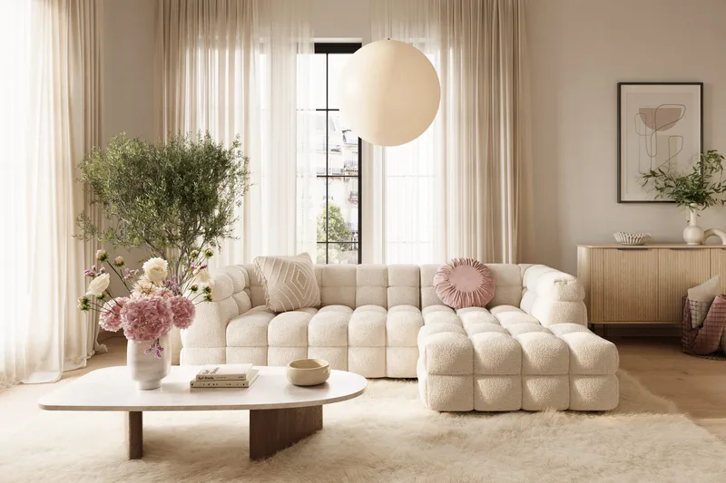 Elise Bubblig Soffgrupp 4-sits Divansoffa Vänster + Fåtölj - Beige - Möbler - Vardagsrum - Soffgrupper