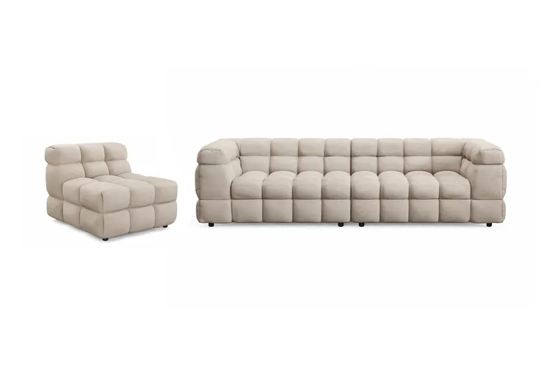 Elise Bubblig Soffgrupp 4-sits Soffa + Fåtölj, Beige
