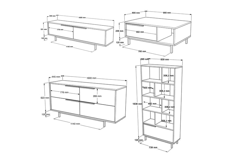 Erhan Möbelset För Vardagsrum - Ek - Möbler - Vardagsrum - Möbelset för vardagsrum