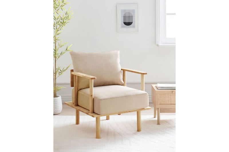 Fåtölj Asker - Sandbeige, ljust trä - Möbler - Vardagsrum - Fåtöljer